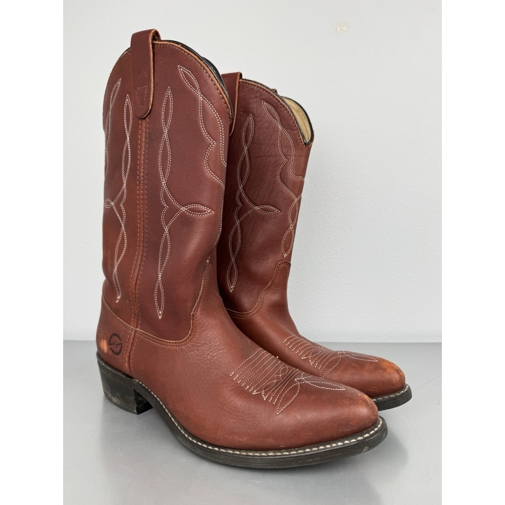 Double H Cowboy Boots Mens 10.5 D Cognac Leather Work Hard Toe Brown Western USA